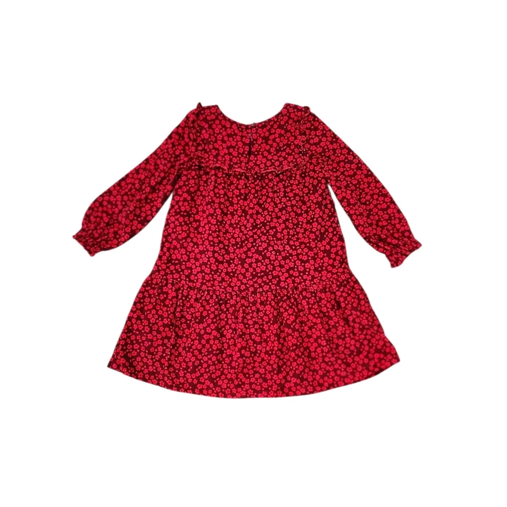 Baby GAP Red Corduroy Floral Print Dress Lined L/S Red Floral 5 Years Toddler